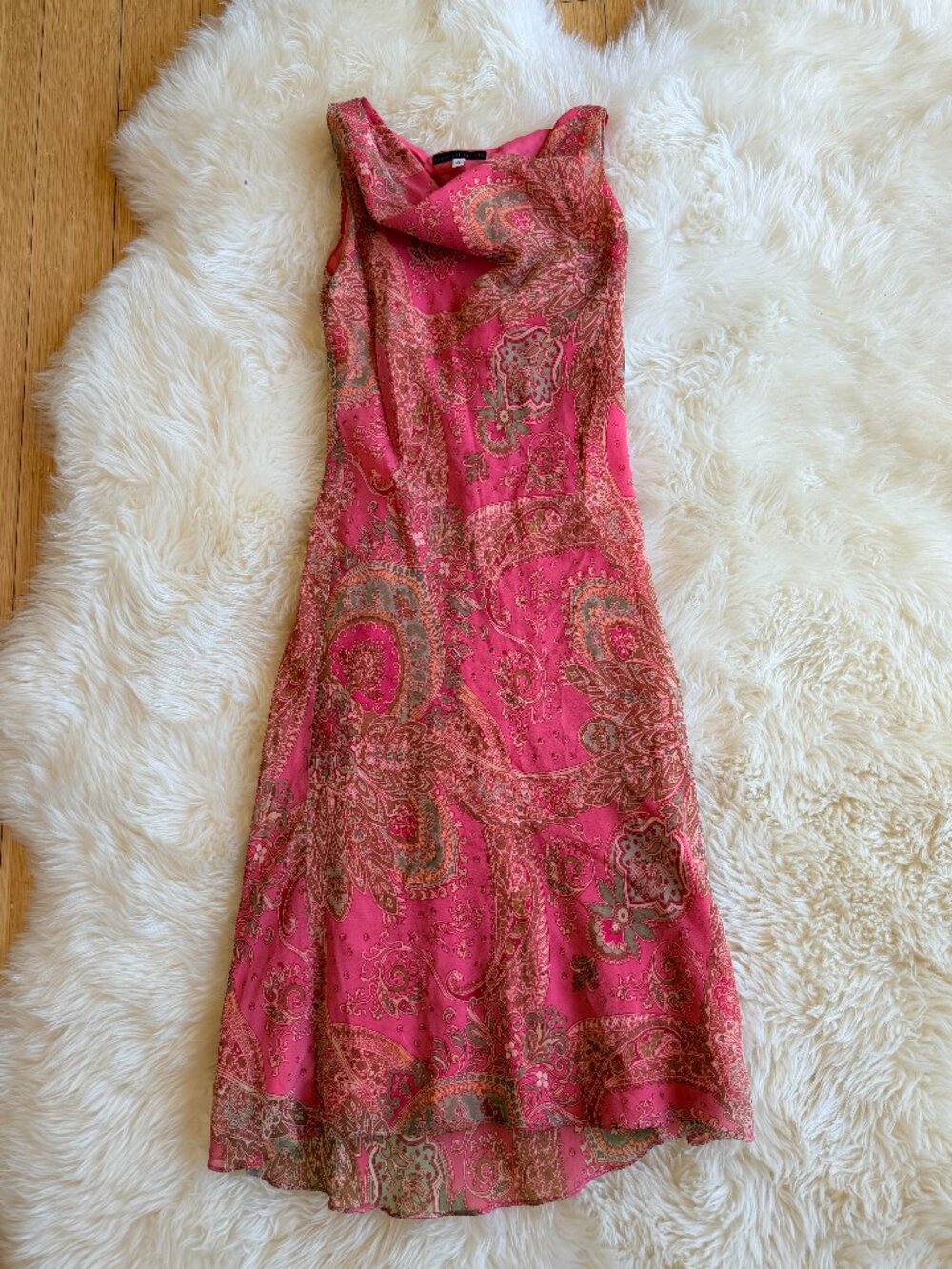 Silk Cowl Neck Vintage Women's Orange and Pink Dress Size 6